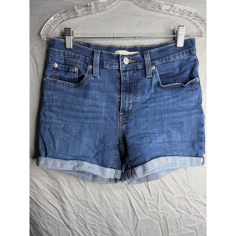Levis Mid Length Shorts Womens 27 Blue Denim Cuffed Hem Medium Wash Mid Rise